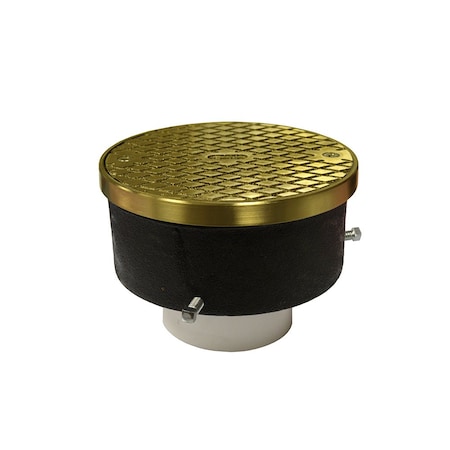 Jones Stephens 2in Adjustable PVC Cleanout for Plastic Pipe, 5-1/2in Polished Brass Cover, Ring C33223